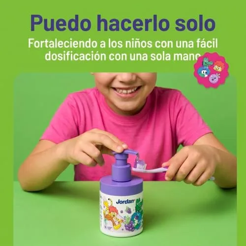 Jordan* ▫️ Jordan ® | Pasta de dentes para crianças | Dispensador de pasta de dentes com um mecanismo de bomba equivalente a 3 tubos normais | Solução concebida para crianças | Sabor a uva | 6-12 anos | 1450 ppm | 150 ml 3