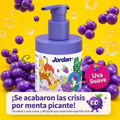 Jordan* ▫️ Jordan ® | Pasta de dentes para crianças | Dispensador de pasta de dentes com um mecanismo de bomba equivalente a 3 tubos normais | Solução concebida para crianças | Sabor a uva | 6-12 anos | 1450 ppm | 150 ml 4