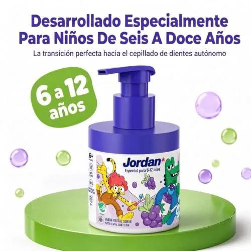 Jordan* ▫️ Jordan ® | Pasta de dentes para crianças | Dispensador de pasta de dentes com um mecanismo de bomba equivalente a 3 tubos normais | Solução concebida para crianças | Sabor a uva | 6-12 anos | 1450 ppm | 150 ml 5