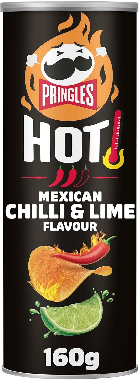 Pringles ▫️ Hot Chilli Lime: Snack salgado com sabor a Hot Chilli Lime: Tubo: 160g