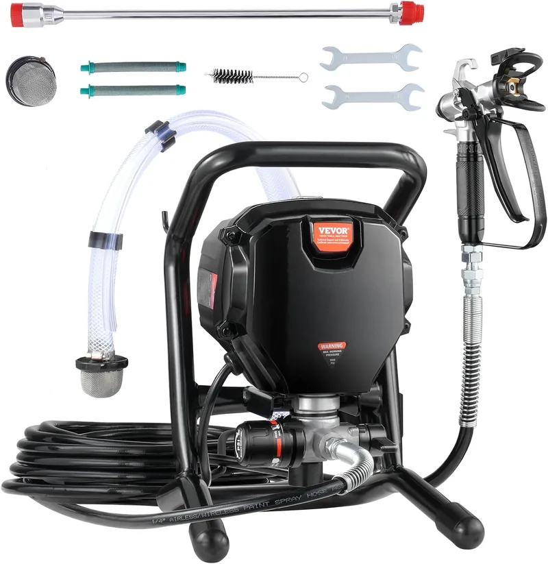 VEVOR ▫️ Pulverizador de tinta 750 W Máquinas de pintura sem ar 1,2 L/min Pistola de pintura eléctrica sem ar Pressão máxima 3000 PSI com mangueira de 7,6 m para parede, mobiliário, exterior, interior
