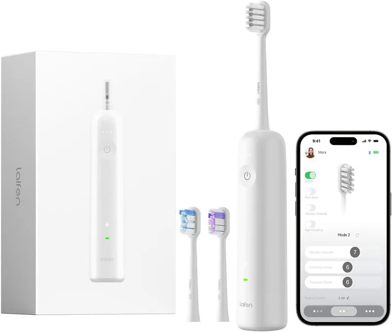 Laifen ▫️ Wave Sonic Electric Toothbrush First 60° Oscillation Vibration 45 Days of Autonomy with 3 Brush Heads Magnetic Charging ADA Accepted Personalisation APP Anti-Fog Travel (White)