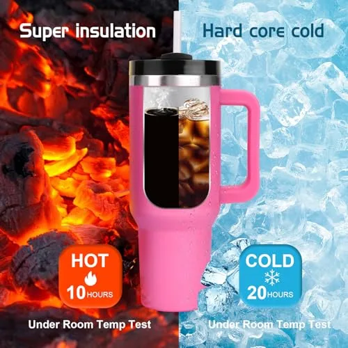 WALLFID ▫️ Copo térmico de 40 oz em aço inoxidável com isolamento a vácuo, tampa, 3 palhinhas e 1 escova para palhinhas, para bebidas quentes/frias, ideal para café, chá, batidos e muito mais (rosa) 2