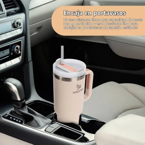 WALLFID ▫️ Copo térmico de 40 oz em aço inoxidável com isolamento a vácuo, tampa, 3 palhinhas e 1 escova para palhinhas, para bebidas quentes/frias, ideal para café, chá, batidos e muito mais (rosa) 5