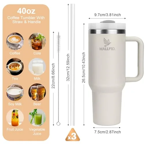 WALLFID ▫️ Copo térmico de 40 oz em aço inoxidável com isolamento a vácuo, tampa, 3 palhinhas e 1 escova para palhinhas, para bebidas quentes/frias, ideal para café, chá, batidos e muito mais (rosa) 7