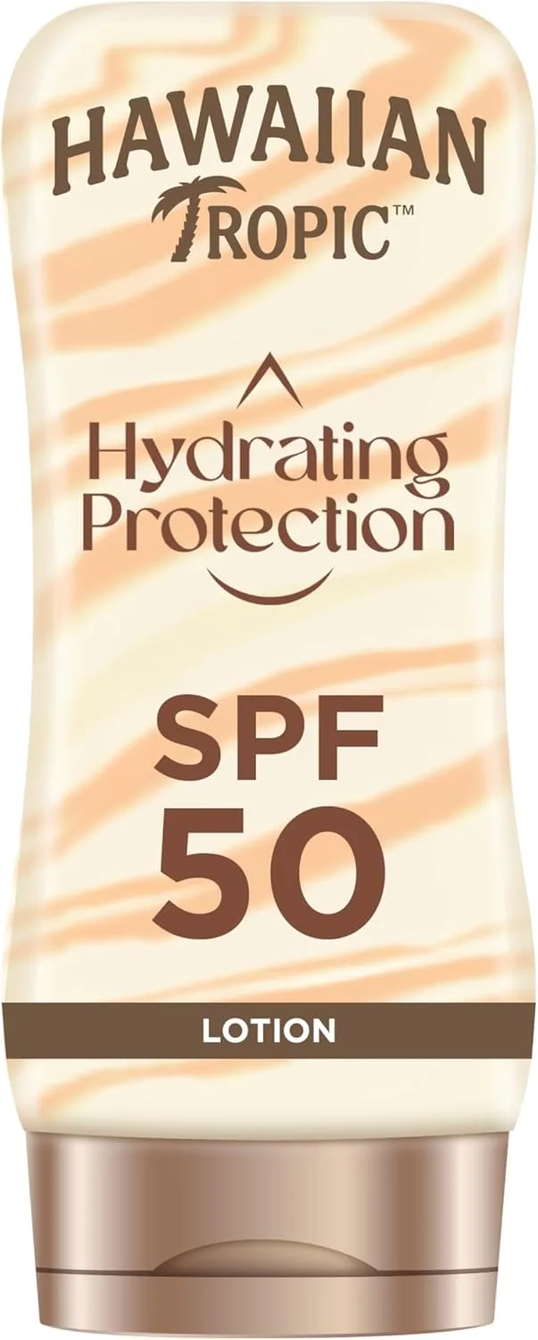 HAWAIIAN Tropic ▫️ Hydrating Protection SPF 50 - Loção solar protetora com fitas de seda hidratantes, resistente à água até 12 horas, creme (individual)