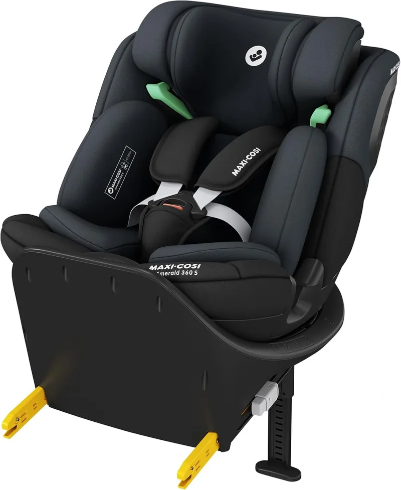 Maxi-Cosi ▫️ Emerald 360 S i-Size, Cadeira auto giratória 360°, 0-12 anos (40-150 cm), 360° FlexiSpin, Cadeira auto para bebés, 4 posições de reclinação, Proteção contra impactos laterais G-CELL, Tonal Black