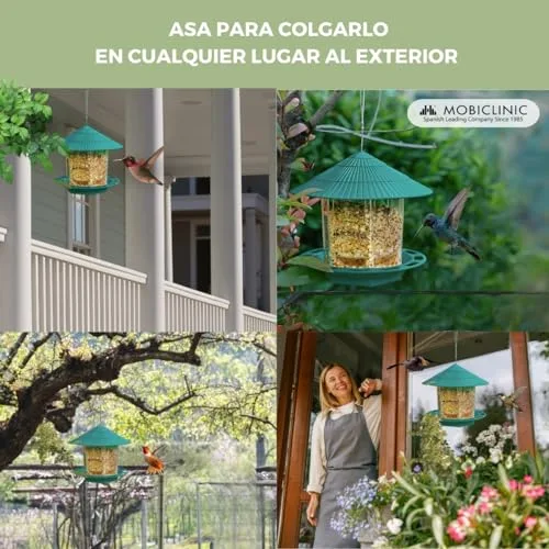 Mobiclinic ▫️ ®, Comedouro suspenso para pássaros, para exterior, capacidade de 1,2 L, varanda e jardim, educação ao ar livre, bico, alimentação de aves, elemento decorativo 3