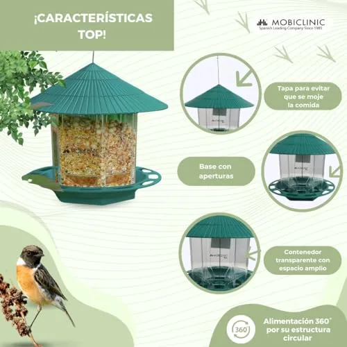 Mobiclinic ▫️ ®, Comedouro suspenso para pássaros, para exterior, capacidade de 1,2 L, varanda e jardim, educação ao ar livre, bico, alimentação de aves, elemento decorativo 5