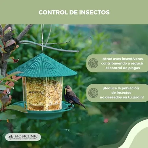 Mobiclinic ▫️ ®, Comedouro suspenso para pássaros, para exterior, capacidade de 1,2 L, varanda e jardim, educação ao ar livre, bico, alimentação de aves, elemento decorativo 6