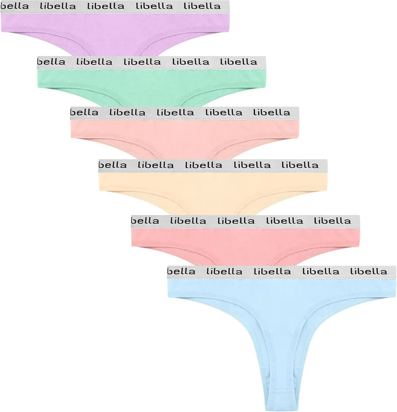 Libella ▫️ Tanga Tanga Feminina Tanga Feminina de Algodão Tanga Feminina Tanga Feminina Simples e Confortável Tanga de Cor Sólida Pack 6，3207