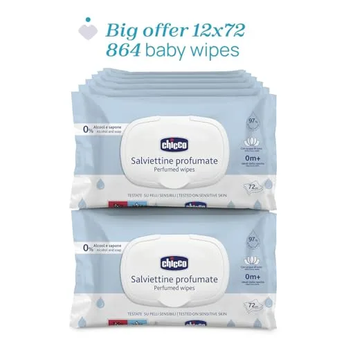 Chicco ▫️ Toalhitas multiusos para bebés com clipe - sem álcool, perfumadas, adequadas para peles sensíveis - Megapack de 864 unidades, 12 embalagens de 72 unidades cada 2