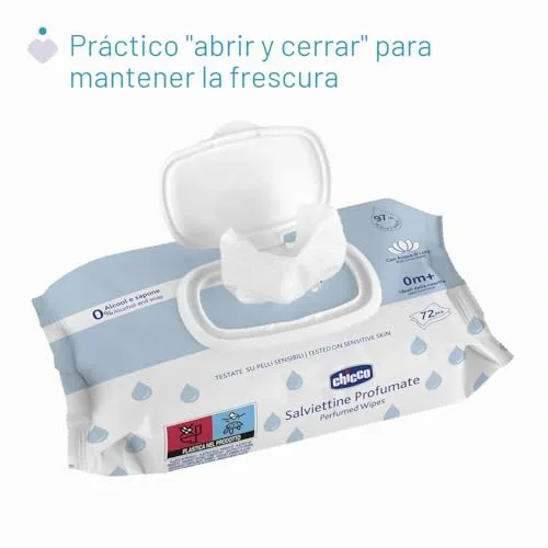 Chicco ▫️ Toalhitas multiusos para bebés com clipe - sem álcool, perfumadas, adequadas para peles sensíveis - Megapack de 864 unidades, 12 embalagens de 72 unidades cada 3
