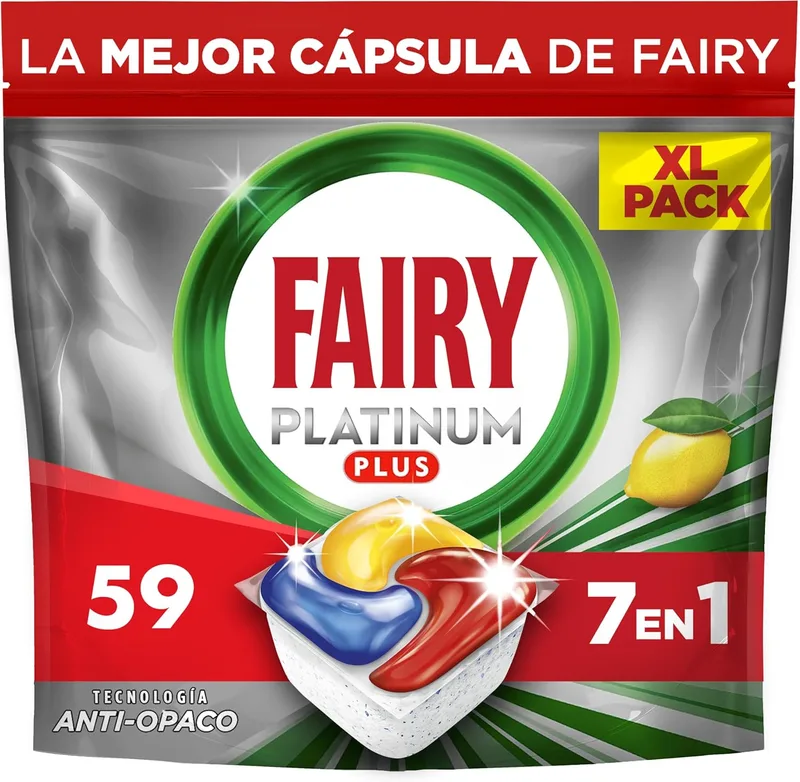 FAIRY ▫️ Platinum Plus All-In-One Dishwasher Capsules Lemon, 59 cápsulas,
