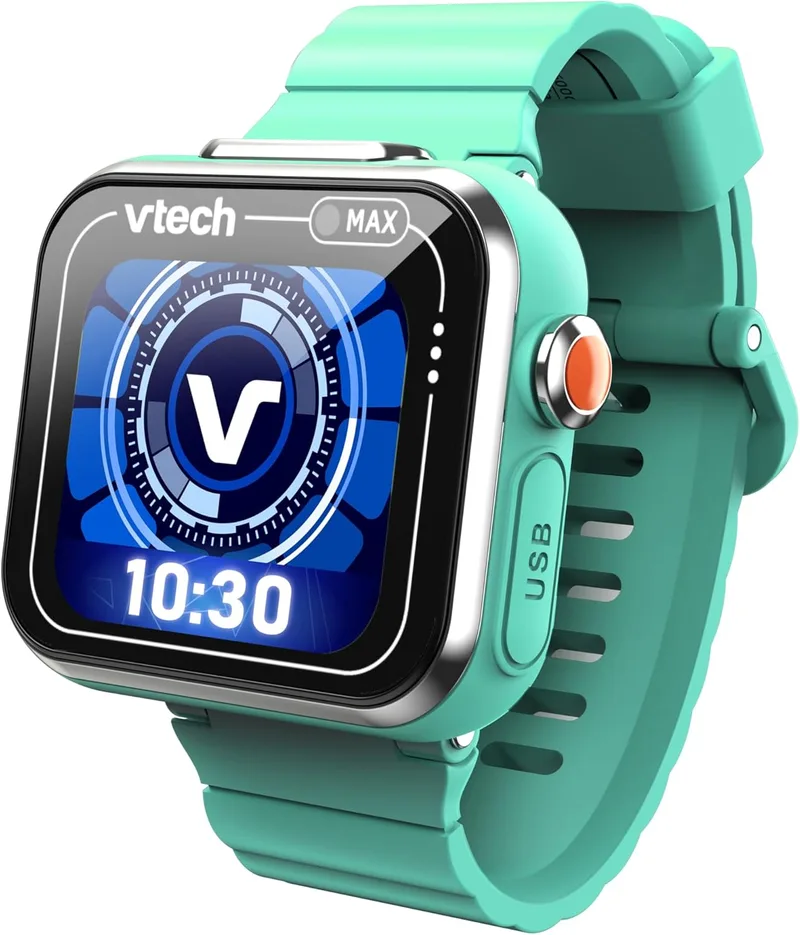 VTech ▫️ Kidizoom Smartwatch MAX Aquamarine, relógio inteligente para crianças, câmara dupla para fotografias, vídeos, jogos, ecrã tátil horizontal, versão ESP