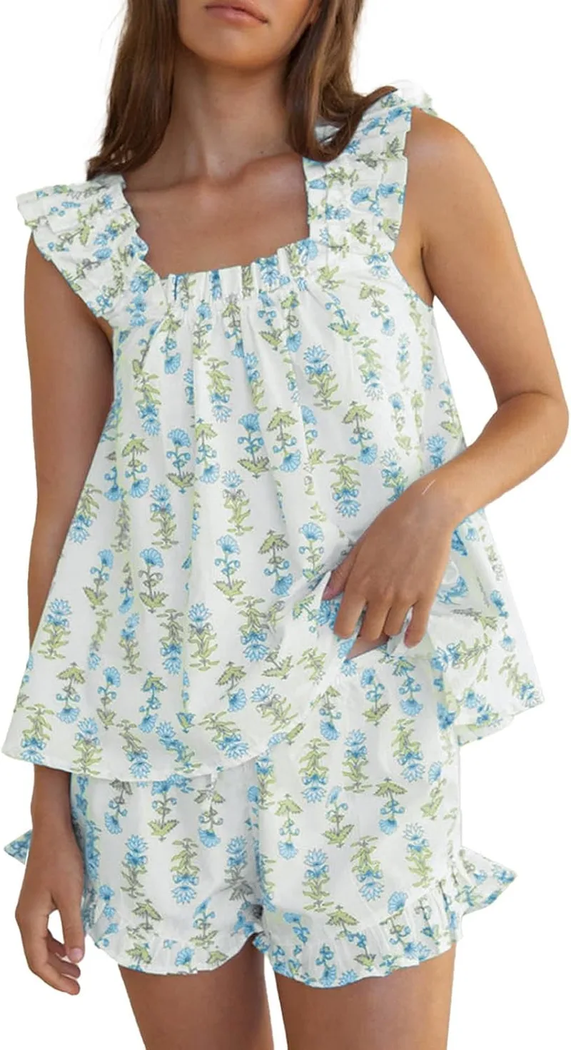 Farktop ▫️ Conjunto de pijama H5n577, azul-verde, tamanho M, senhora