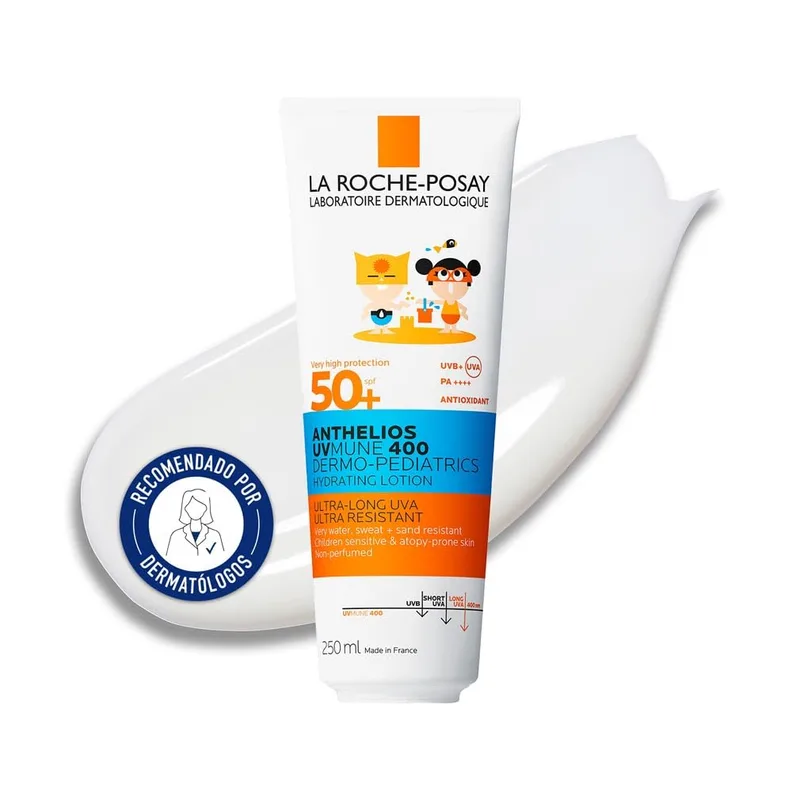 La Roche-Posay ▫️ Protetor Solar para Crianças, Leite Hidratante Corporal em Tubo de Cartão, Proteção Solar FPS 50+, Resistente à Água, ao Suor e à Areia, Novo Anthelios UV-MUNE 400 Dermo-Pediatria, 250 ml