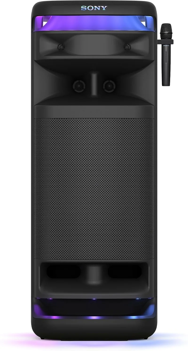 Sony ▫️ ULT TOWER 10, coluna Bluetooth para festas com ULT POWER SOUND e Deep Bass, altifalantes X-Balanced, iluminação LED 360°, funções para festas, microfone sem fios, portátil, rodas giratórias