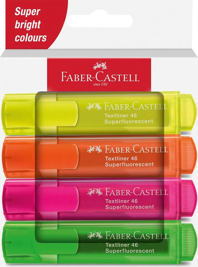 Faber-Castell ▫️ 254644 - Conjunto de 4 pastas de sublinhado Textliner 1546 - Tons néon