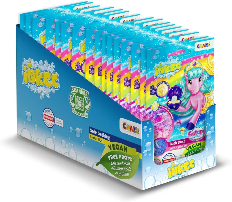 INKEE ▫️ Bath Dust Galupy Mermaid, 16 saquetas de pó de sereia para a banheira, sais de banho com efeito crepitante e aroma a batido de banana.