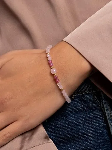 SINGULARU ▫️ Pulseira para Mulher Amulet Quartzo Rosa Aço com Banho de Ouro 2