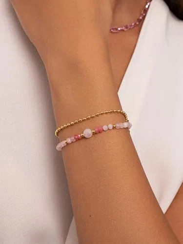 SINGULARU ▫️ Pulseira para Mulher Amulet Quartzo Rosa Aço com Banho de Ouro 3