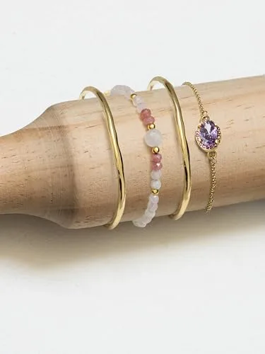 SINGULARU ▫️ Pulseira para Mulher Amulet Quartzo Rosa Aço com Banho de Ouro 4