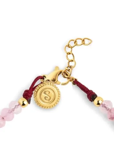 SINGULARU ▫️ Pulseira para Mulher Amulet Quartzo Rosa Aço com Banho de Ouro 5
