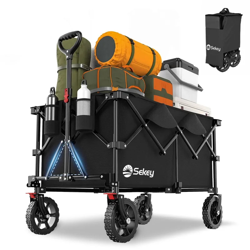 Sekey ▫️ XXL Plus Carrinho Dobrável com Rodas e Travões, 200 L, 200 kg, Carrinho de Transporte para Praia, Campismo e Jardim, Patenteado, Dobrável em Quatro Direções SE4010, Preto Intenso