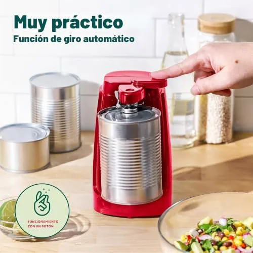 BELLA ▫️ Abridor de Latas Elétrico e Afiador de Facas, Abridor Multifuncional de Frascos e Garrafas com Alavanca de Corte Removível e Compartimento para Guardar o Cabo, Lâmina em Aço Inoxidável, Vermelho 5
