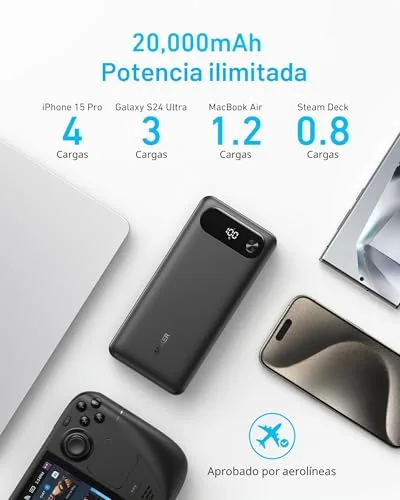 Anker ▫️ Power Bank de 20 000 mAh e 87 W com cabo USB-C integrado 4