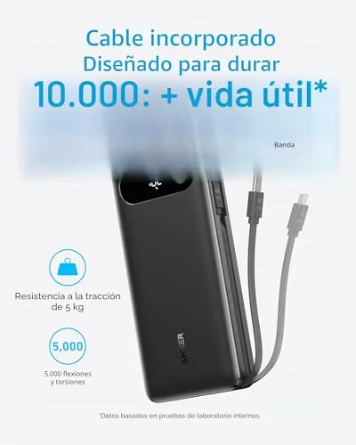 Anker ▫️ Power Bank de 20 000 mAh e 87 W com cabo USB-C integrado 5
