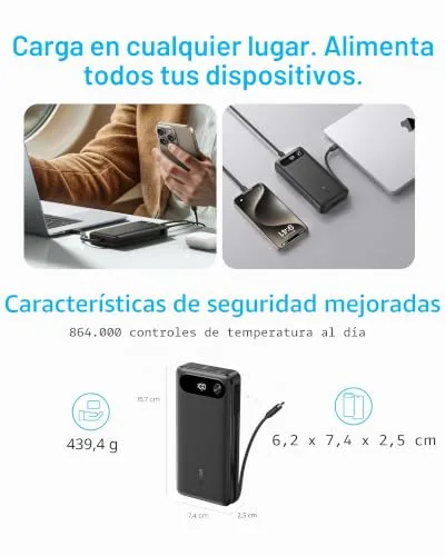 Anker ▫️ Power Bank de 20 000 mAh e 87 W com cabo USB-C integrado 6