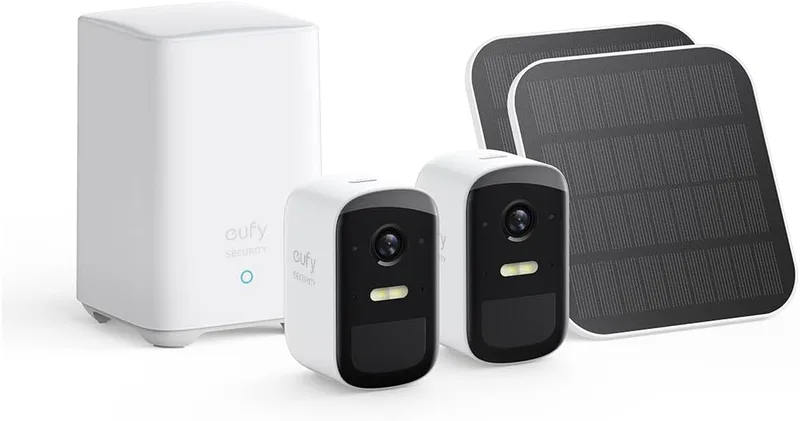 eufy Security ▫️ eufyCam 2C Pro com painel solar, câmara de vigilância Wi-Fi para exterior, autonomia da bateria de 180 dias, HD 1080p, sem custos mensais, conjunto de duas câmaras