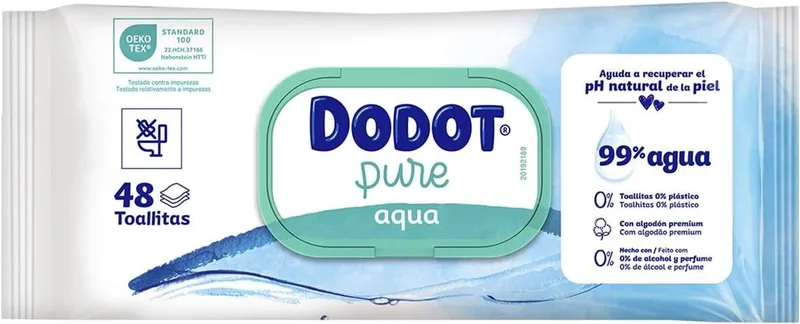 DODOT ▫️ Aqua Pure Baby Wipes 0% plástico, saco 48 unidades