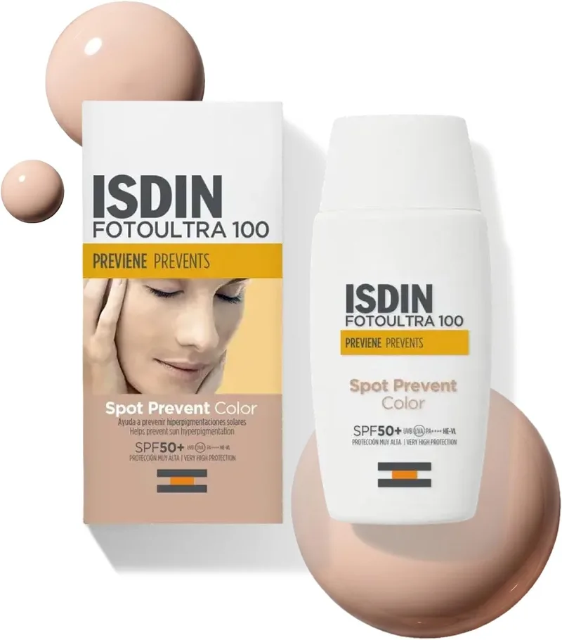 ISDIN ▫️ Fotoultra 100 Fotoultra Spot Prevent Color FPS 50+ Protetor solar facial com cor que ajuda a prevenir manchas solares, com elevada proteção UVB/UVA; protege, previne e uniformiza o tom da pele - 50 ml