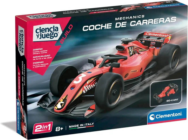 Clementoni ▫️ Mechanics 55525 Carro de corrida, kit de construção de carros com todas as peças, adequado para aprender os princípios da engenharia e da mecânica, 8+ anos