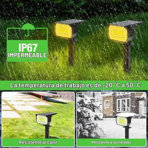 LOTMOS ▫️ Luzes Solares LED para Exterior 72 LED/7 Unidades/3000K - Lâmpada Solar Impermeável IP67 para Jardim, Pátio, Caminhos, Terraço, Solário, Entrada, Piscina, Relvado, Pista 3