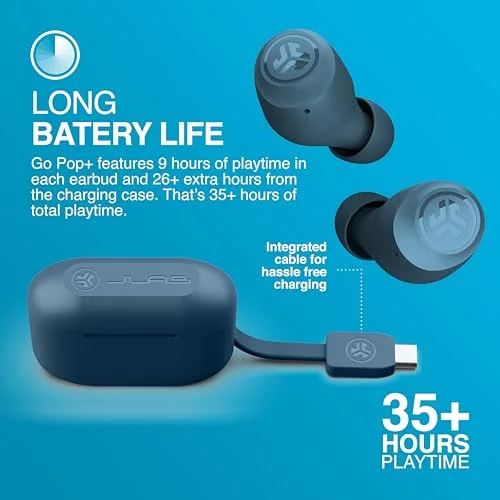 JLab ▫️ Auscultadores sem fios Bluetooth Go Air Pop+ - 35 h, azul-marinho 6