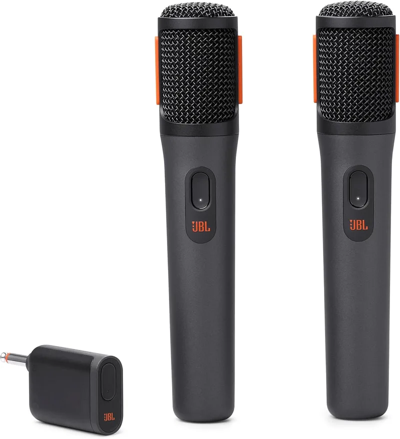 JBL ▫️ PartyBox JBLPBWIRELESSMIC - Conjunto de microfones sem fios digitais, dinâmicos e unidirecionais, distância efetiva até 30 m, cor preta