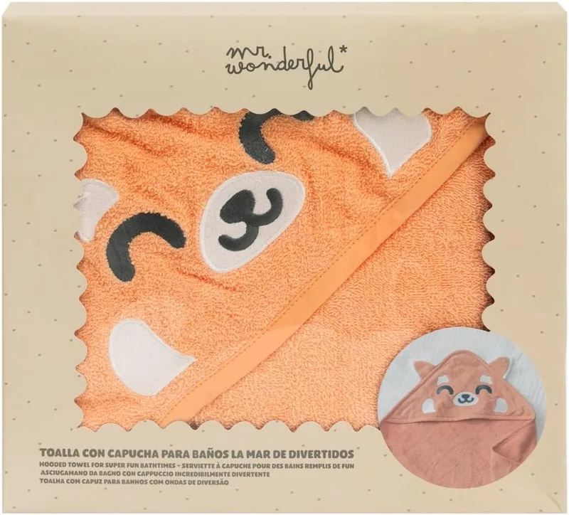 Mr. Wonderful ▫️ Toalha com capuz para bebés - Panda Vermelho - Toalha 100% algodão - Toalha de banho infantil