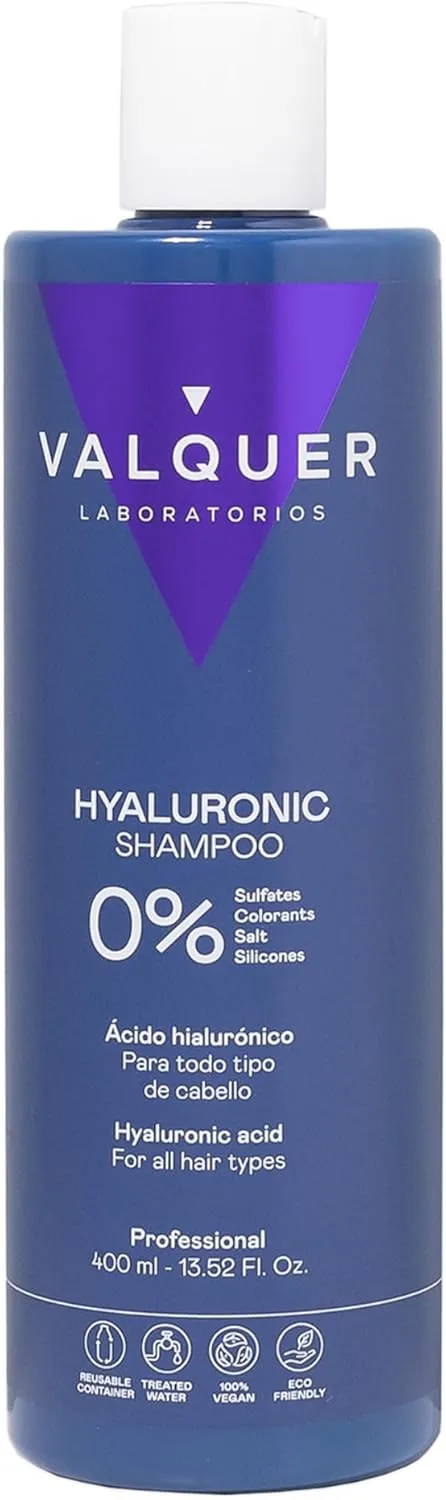 Valquer Laboratorios ▫️ VALQUER Champô Ácido Hialurónico Zero | Hidrata e Repara Cabelos Secos e Danificados | Revitaliza e Protege com Queratina e Aloé Vera | Para Todos os Tipos de Cabelo | 400 ml