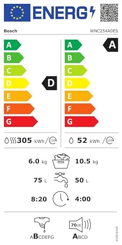 Balay ▫️ Máquina de lavar e secar roupa Bosch, 10,5/6 kg, Série 8, dosagem automática, silenciosa, Home Connect, AutoDry, branca, WNC254A0ES 7