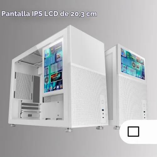 Mars Gaming ▫️ MC-LCD, Caixa de PC compacta Micro-ATX, Ecrã LCD IPS de 8", Grelhas laterais, superiores e frontais em malha, Janela lateral em vidro temperado, Minitorre para jogos com design de painel modular, Branco 2