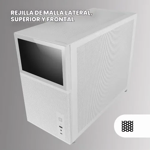 Mars Gaming ▫️ MC-LCD, Caixa de PC compacta Micro-ATX, Ecrã LCD IPS de 8", Grelhas laterais, superiores e frontais em malha, Janela lateral em vidro temperado, Minitorre para jogos com design de painel modular, Branco 3
