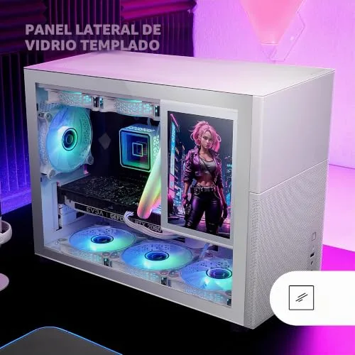 Mars Gaming ▫️ MC-LCD, Caixa de PC compacta Micro-ATX, Ecrã LCD IPS de 8", Grelhas laterais, superiores e frontais em malha, Janela lateral em vidro temperado, Minitorre para jogos com design de painel modular, Branco 5