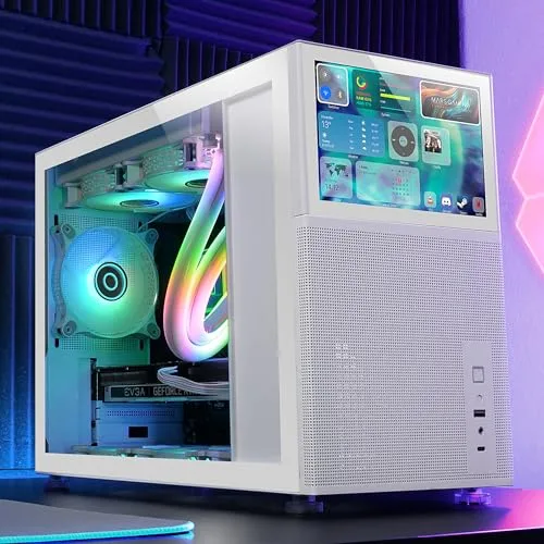 Mars Gaming ▫️ MC-LCD, Caixa de PC compacta Micro-ATX, Ecrã LCD IPS de 8", Grelhas laterais, superiores e frontais em malha, Janela lateral em vidro temperado, Minitorre para jogos com design de painel modular, Branco 6