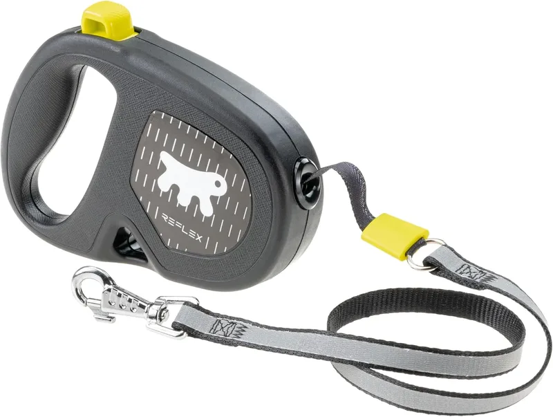 Ferplast ▫️ Trela Extensível Refletora para Cães Flippy One Reflex, Trela para cães de pequeno porte até 12 kg. Corda extensível até 4,5 m. Botão único para bloqueio e libertação, amarela