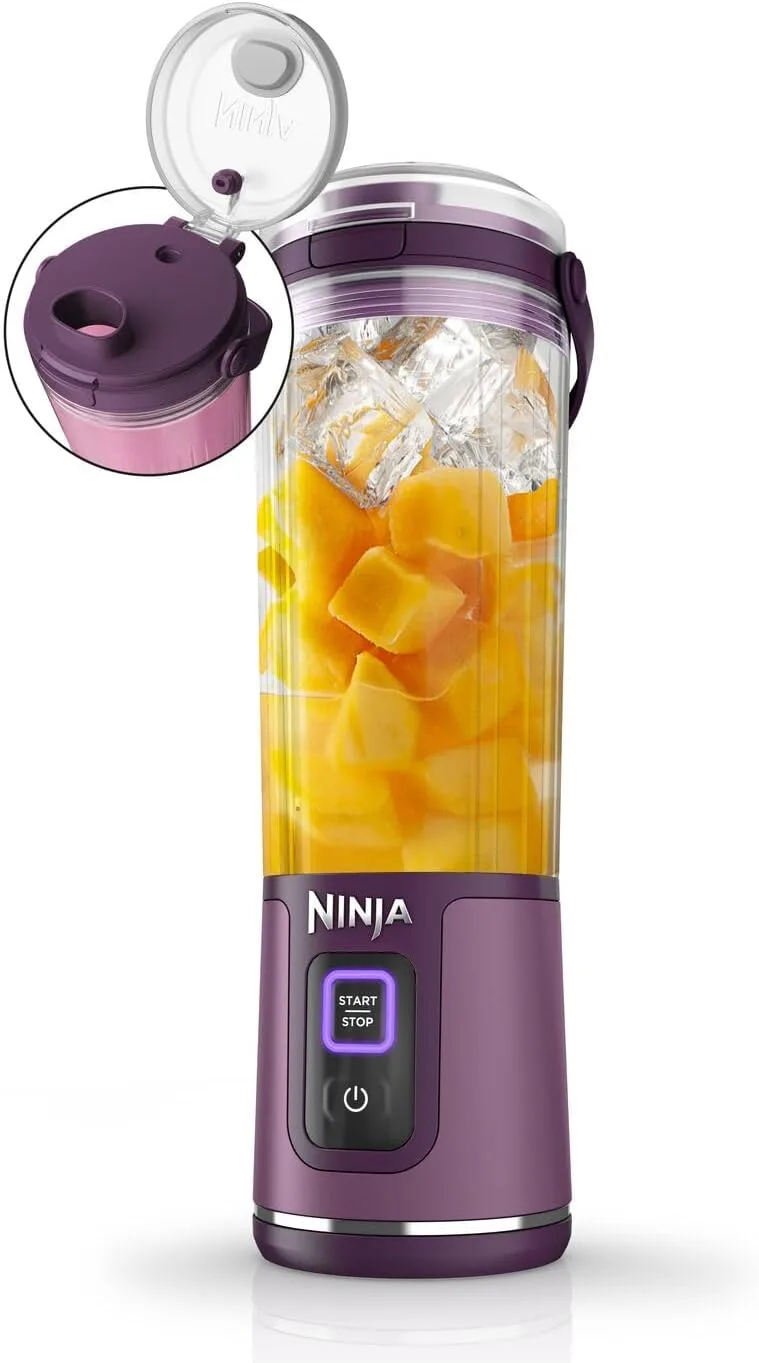 Ninja ▫️ Varinha mágica portátil Blast, copo de 530 ml com tampa anti-gotejamento e bico de sorver, mini varinha mágica sem fios, recarregável, smoothies, batidos de proteínas, picador de gelo e de fruta congelada, BC151EUPR