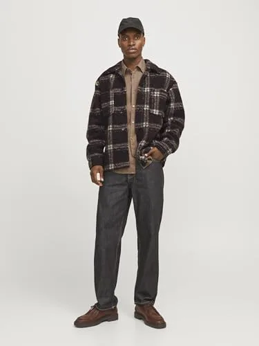 JACK & JONES ▫️ Camisola de homem com botões e gola, com padrão xadrez Teddy. 3